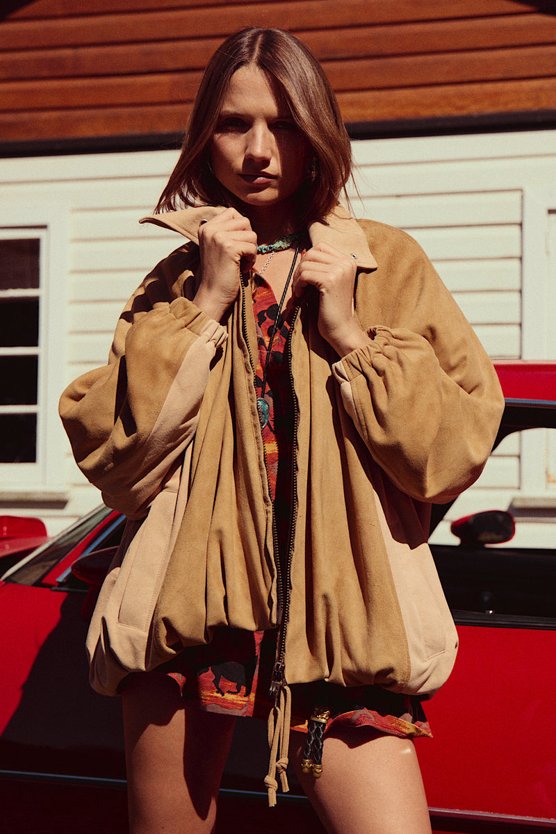 Canyon Ride Suede Slouch Bomber Jacket
