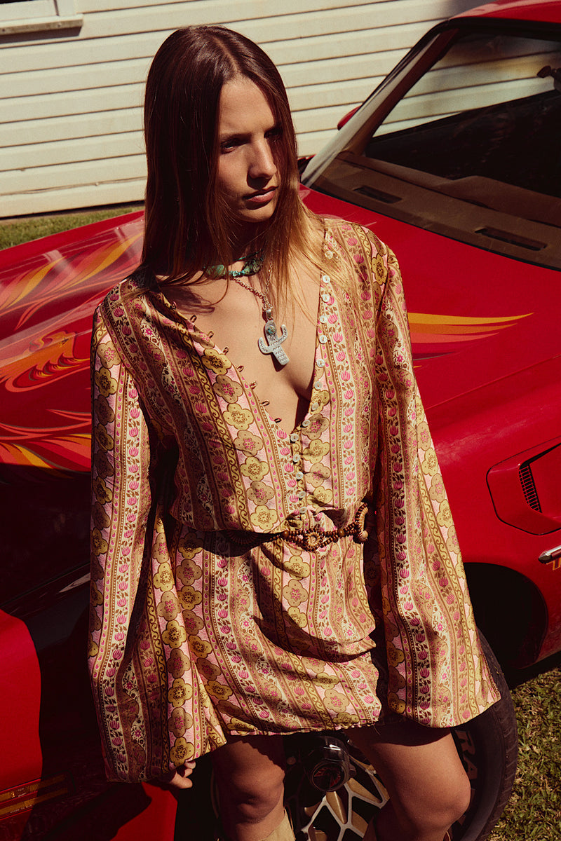 Deep River Silk Mini Dress - Amber Meadow