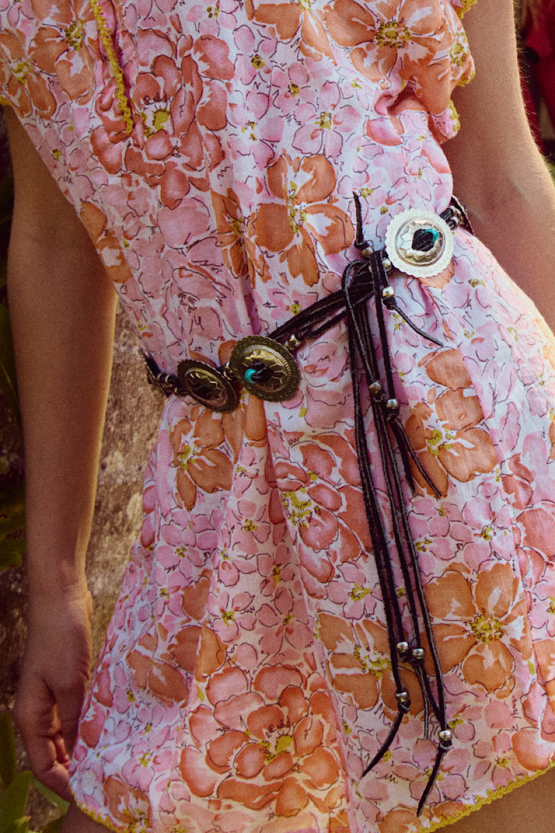 Lazy Sunday Cotton Mini Dress - Orange & Pink Floral