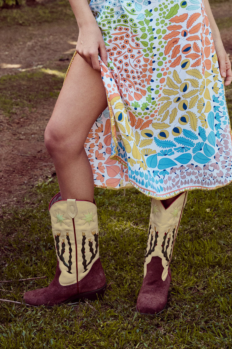 Cactus Tree Leather + Suede Cowboy Boots