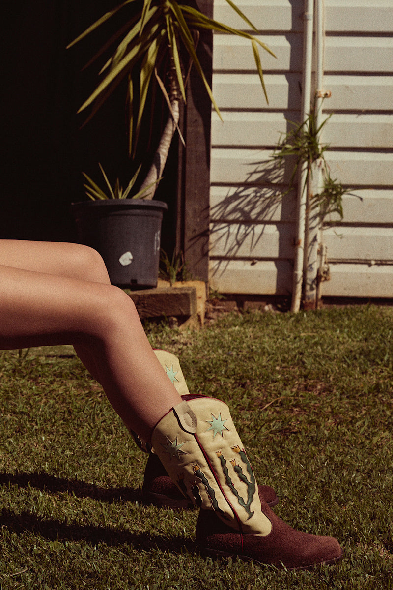 Cactus Tree Leather + Suede Cowboy Boots