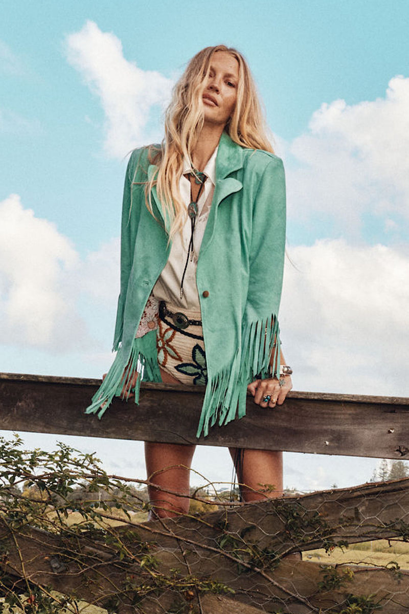 Lone Star Fringe Suede Jacket - Turquoise