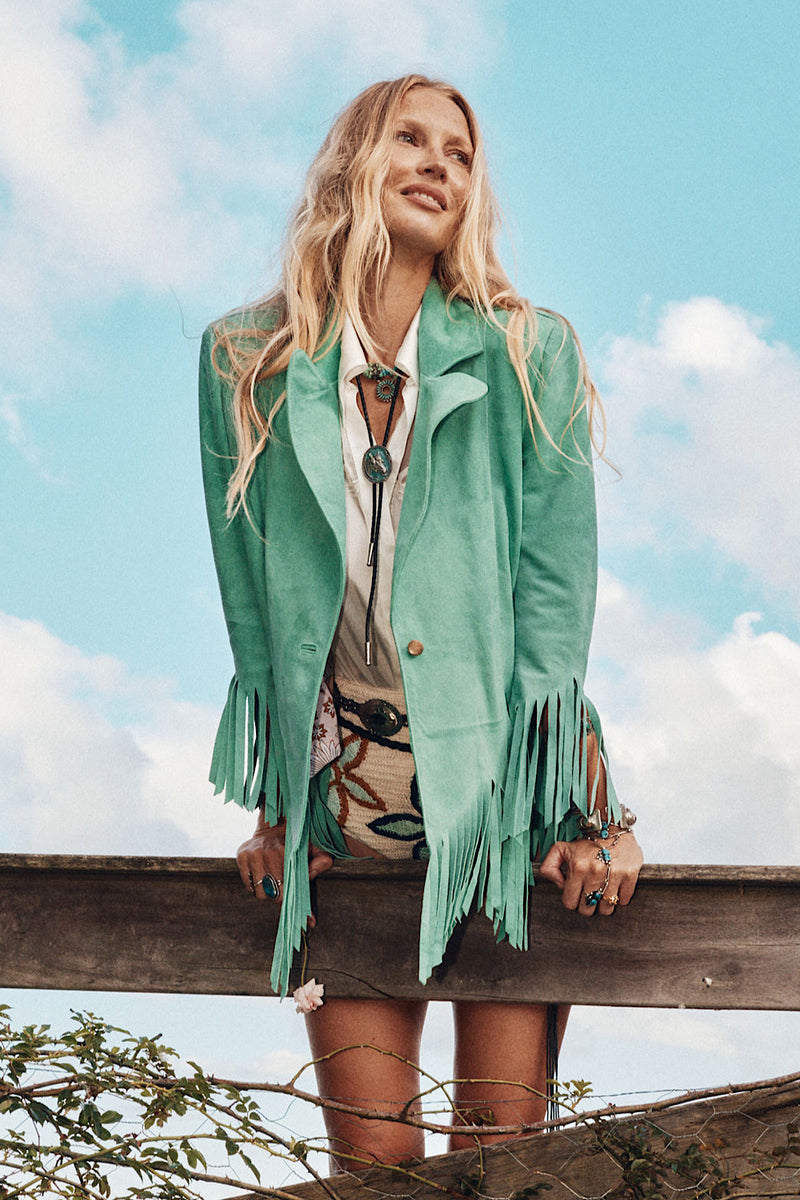 Lone Star Fringe Suede Jacket - Turquoise