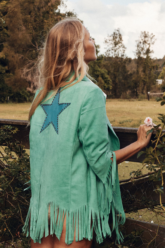 Lone Star Fringe Suede Jacket - Turquoise