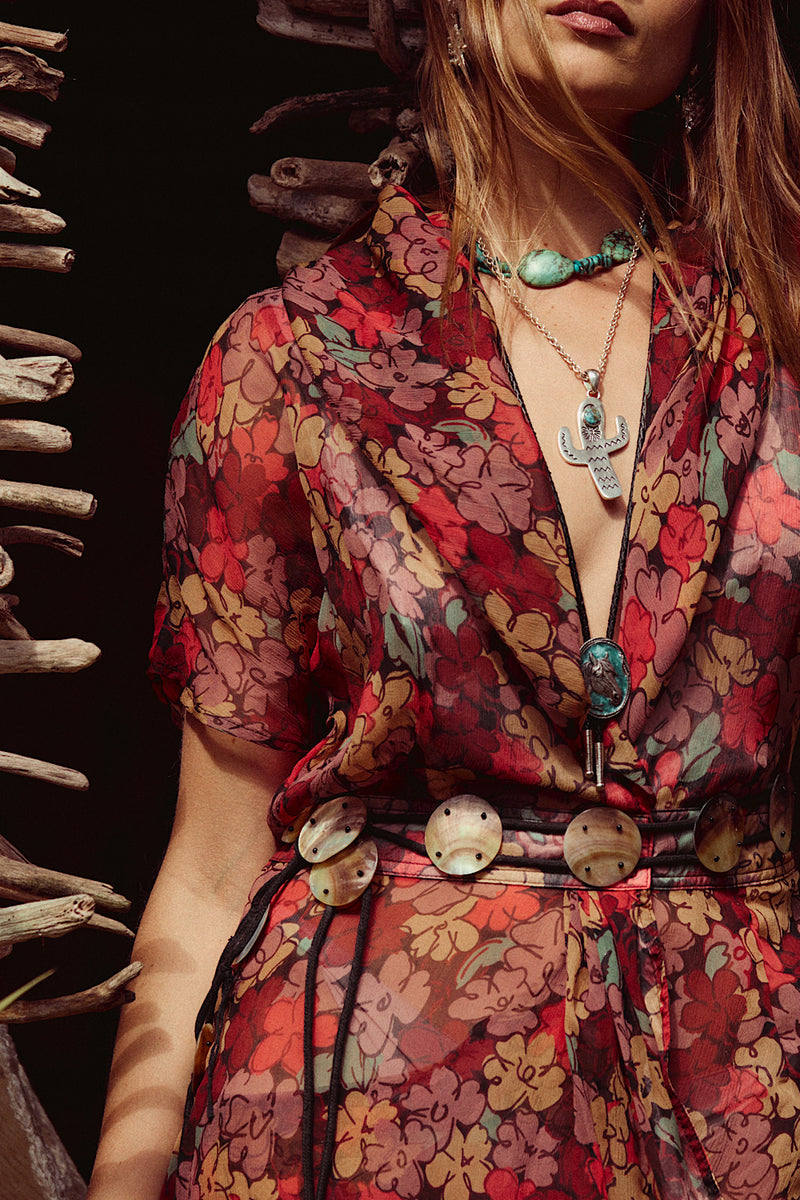 Daydream Believer Silk Wrap Mini Dress - Red Floral
