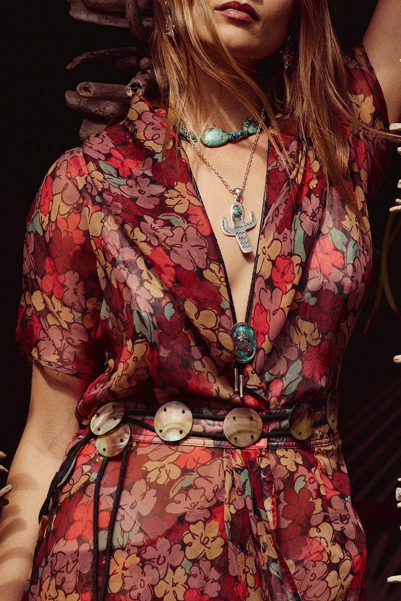 Daydream Believer Silk Wrap Mini Dress - Red Floral