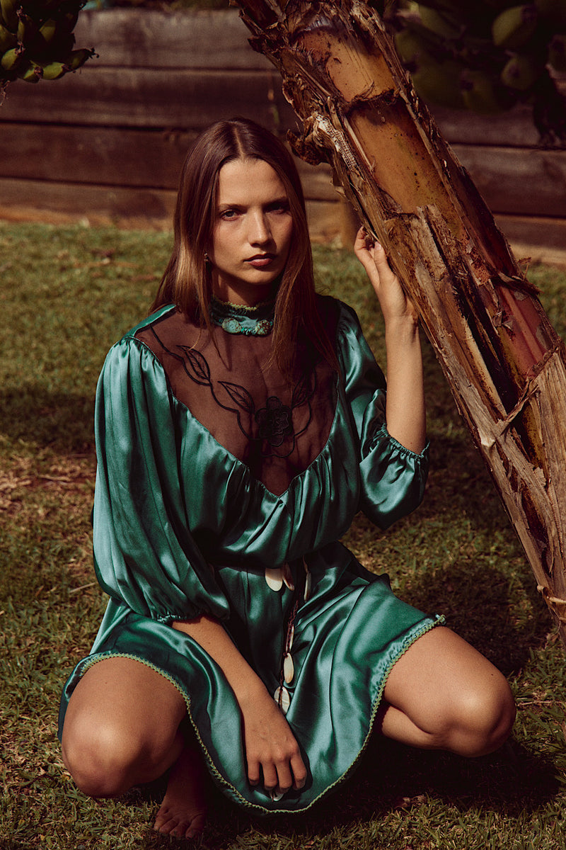 Sweet Caroline Silk Satin + Organza Mini Dress