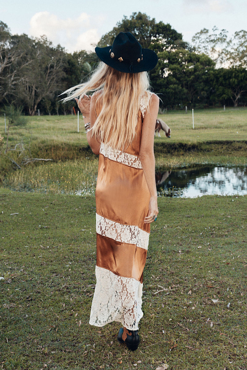 Valley Song Silk + Lace Slip Dress - Caramel