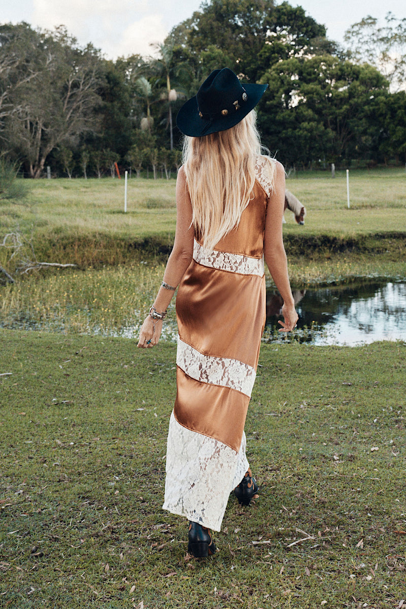 Valley Song Silk + Lace Slip Dress - Caramel