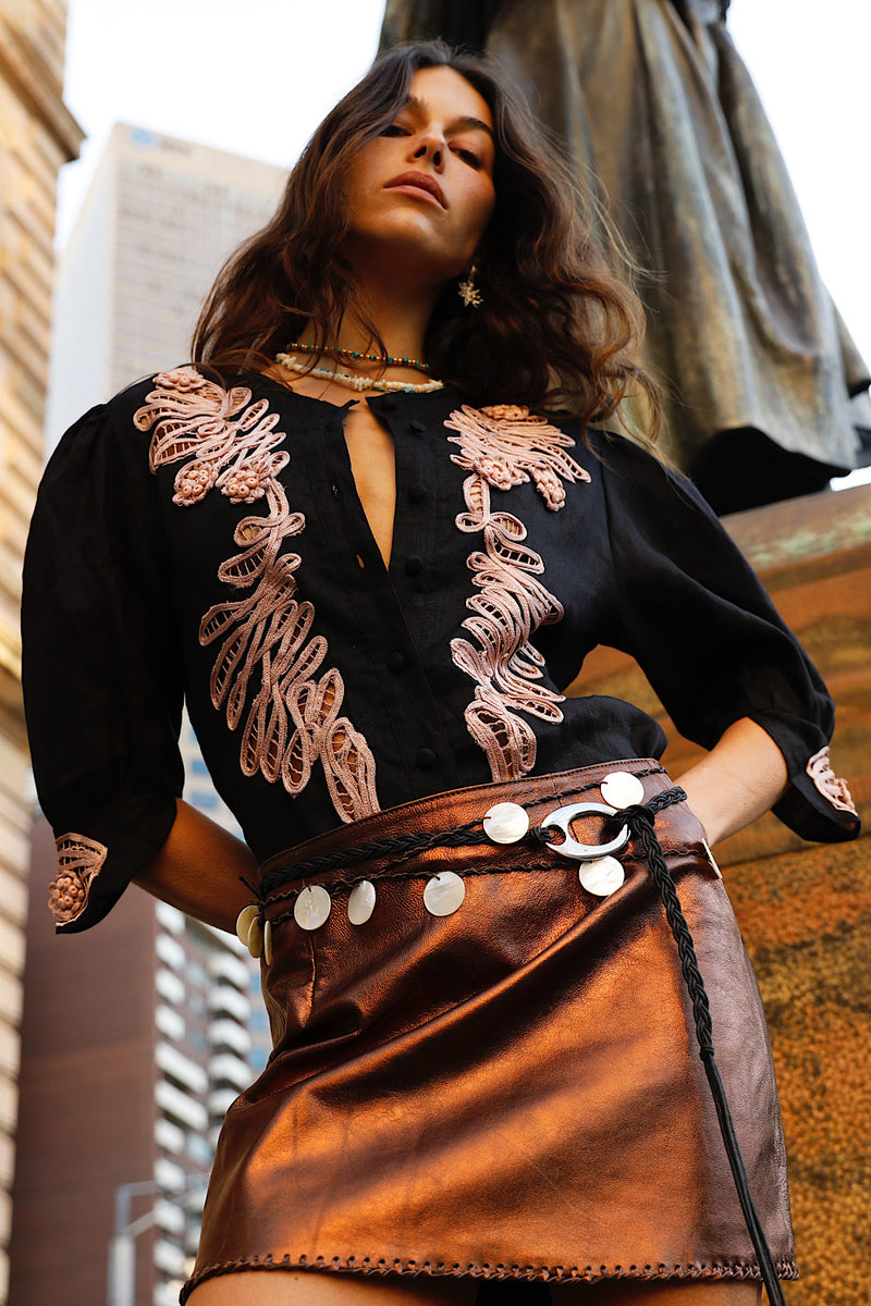 Sweet Inspiration Cord Embroidered Blouse - Black
