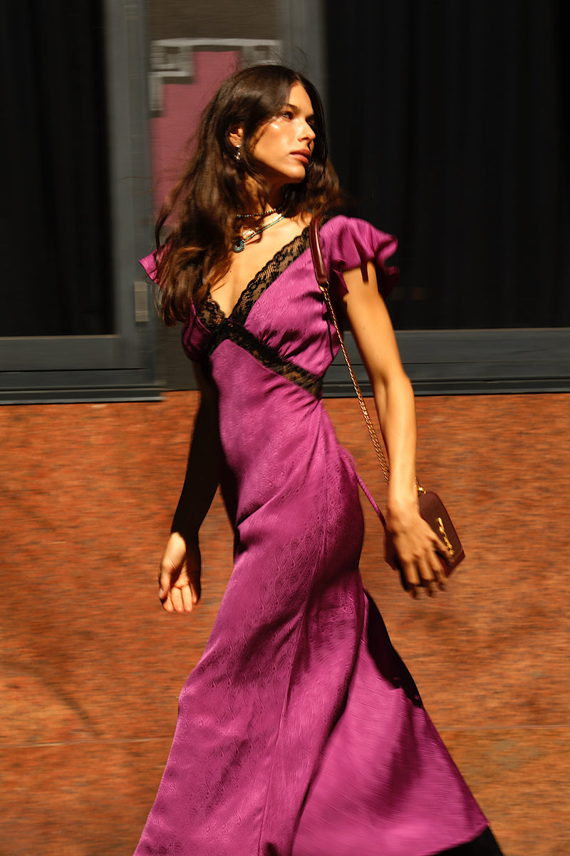 I Remember Everything Silk Jacquard Midi Dress - Fuschia