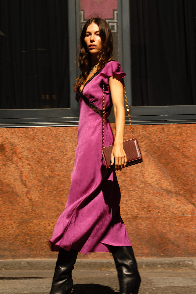 I Remember Everything Silk Jacquard Midi Dress - Fuschia