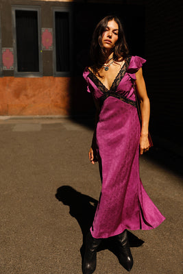 I Remember Everything Silk Jacquard Midi Dress - Fuschia