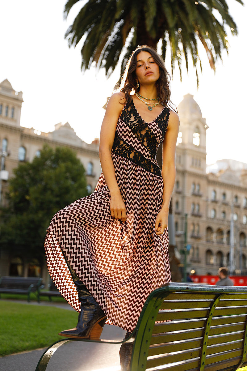 Take My Breath Away Silk Dress - Chevron