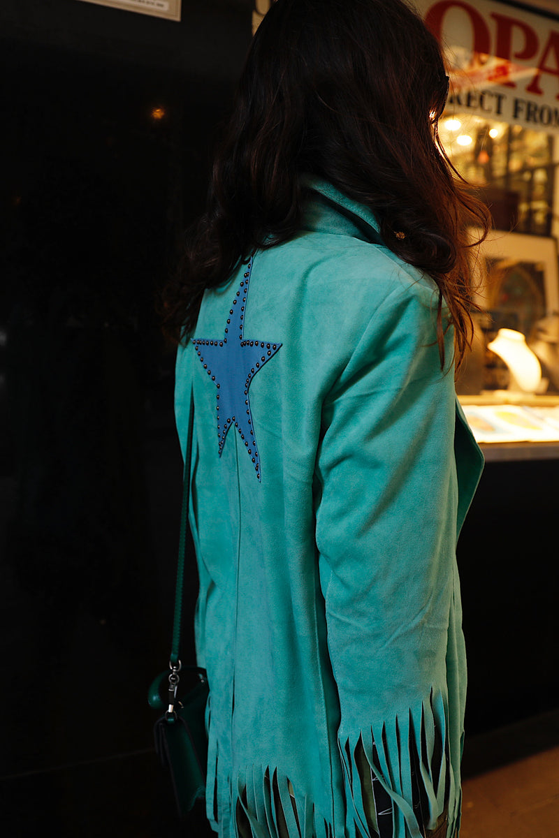 Lone Star Fringe Suede Jacket - Turquoise
