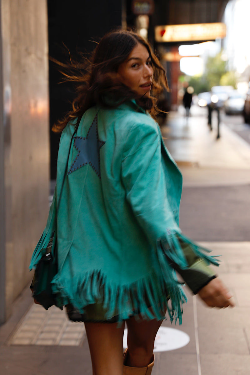 Lone Star Fringe Suede Jacket - Turquoise