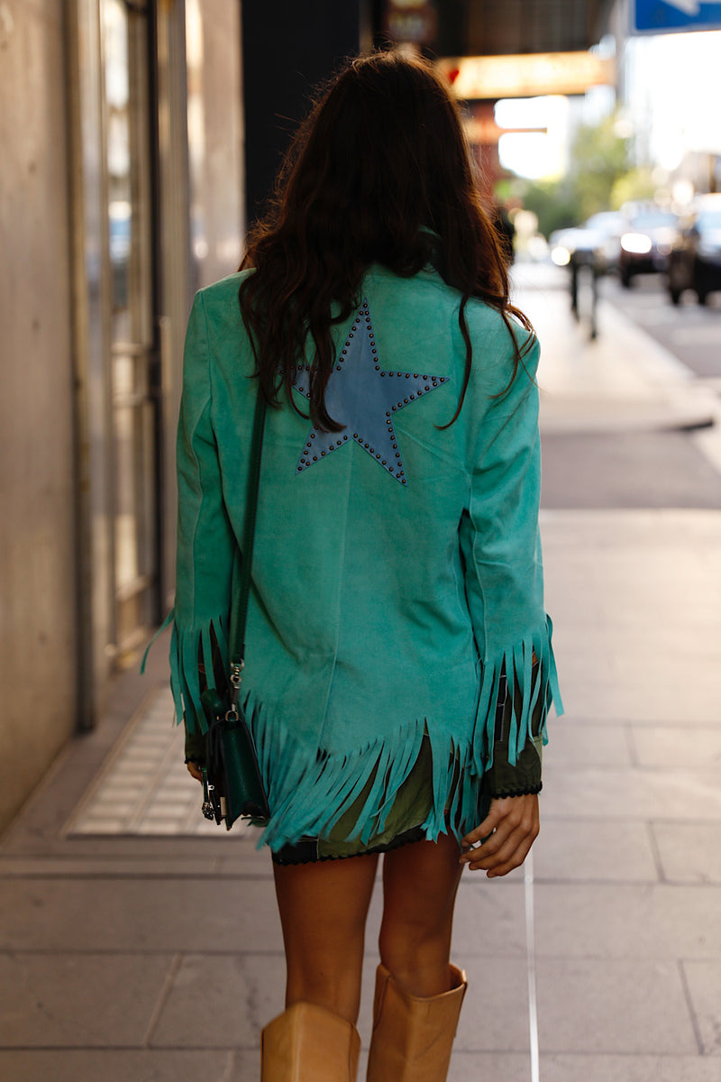 Lone Star Fringe Suede Jacket - Turquoise