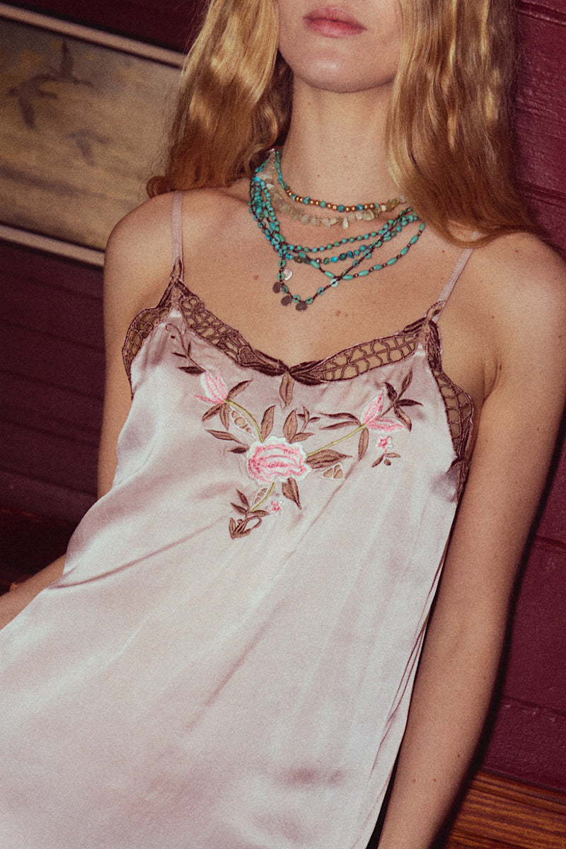 Rosemary Silk Embroidered Slip Dress