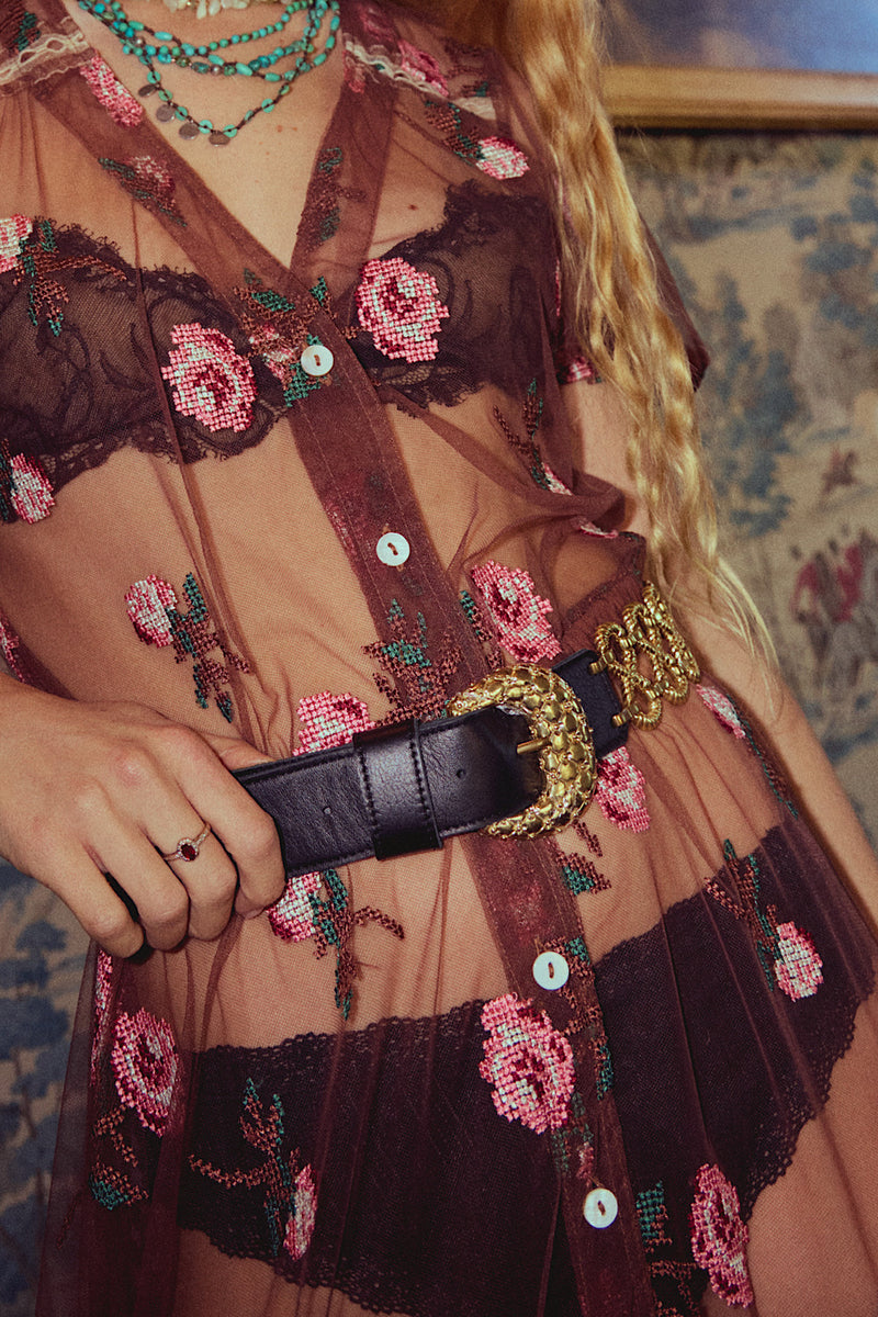 The Chain Leather Belt - Black And Gold