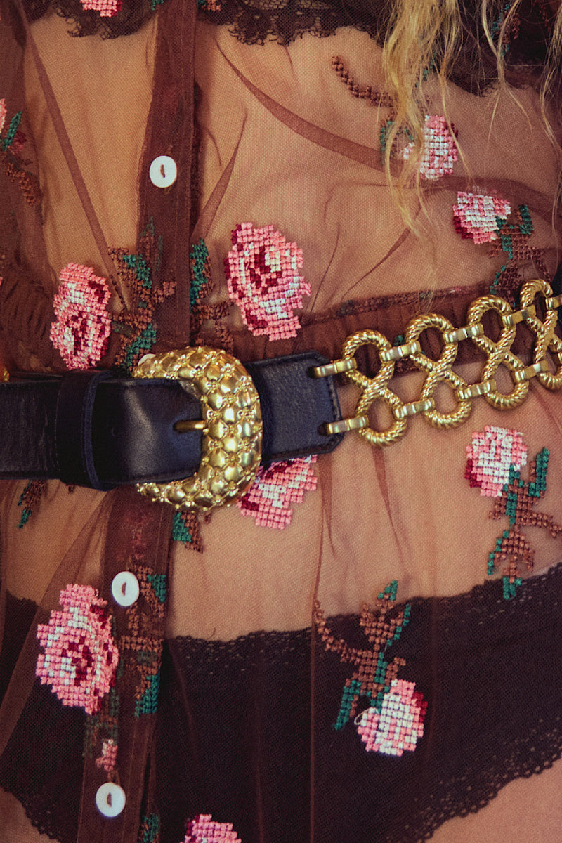 The Chain Leather Belt - Black And Gold