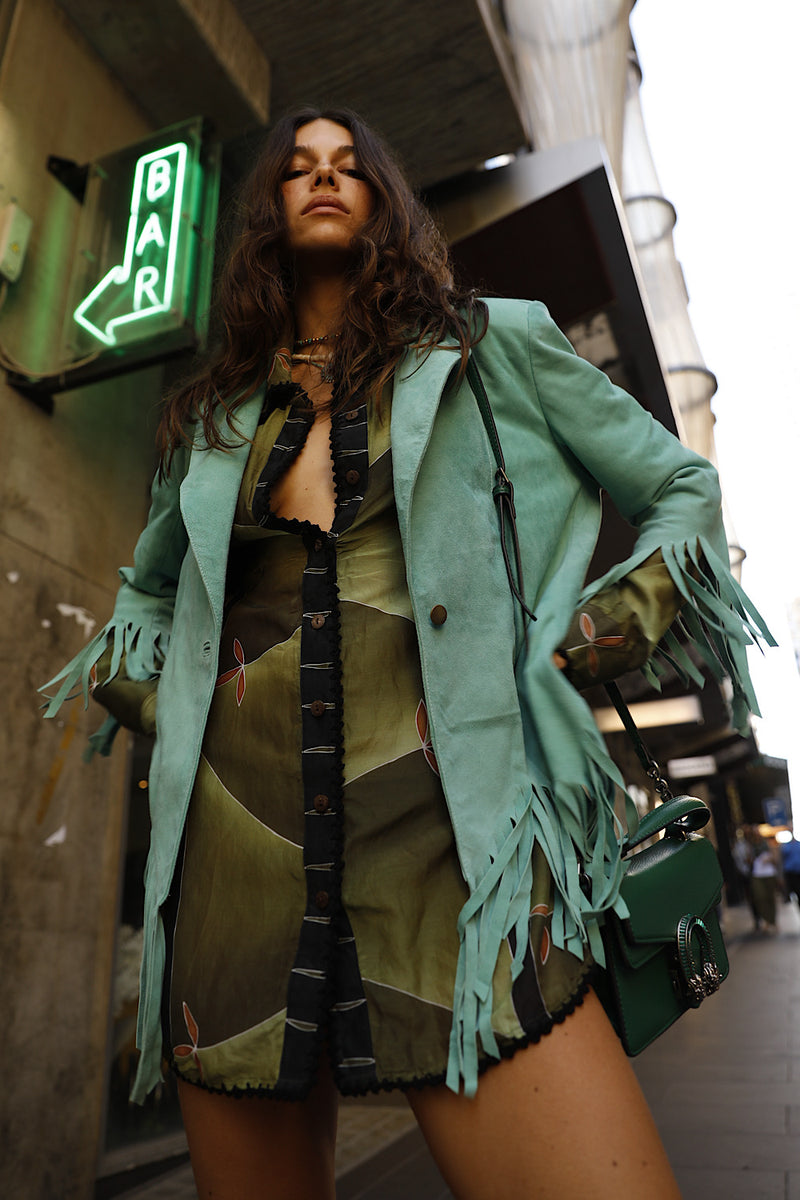 Lone Star Fringe Suede Jacket - Turquoise