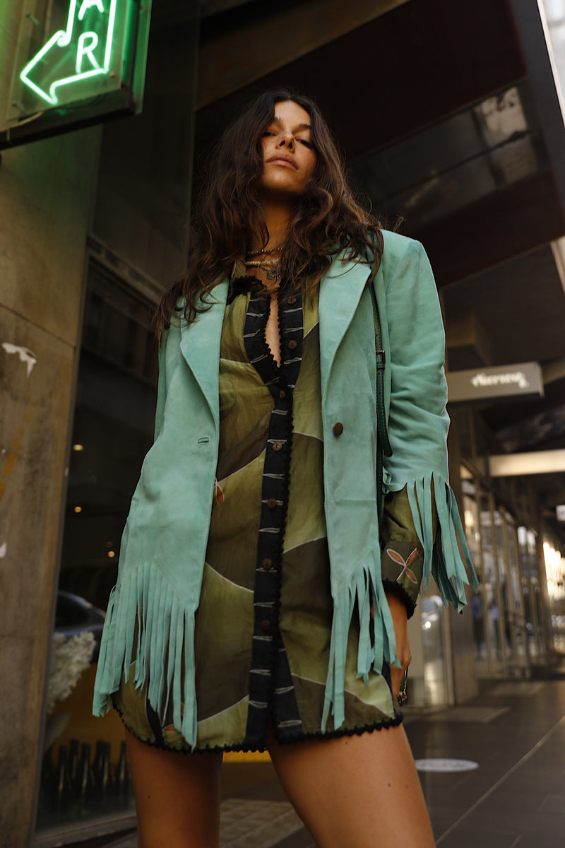 Lone Star Fringe Suede Jacket - Turquoise