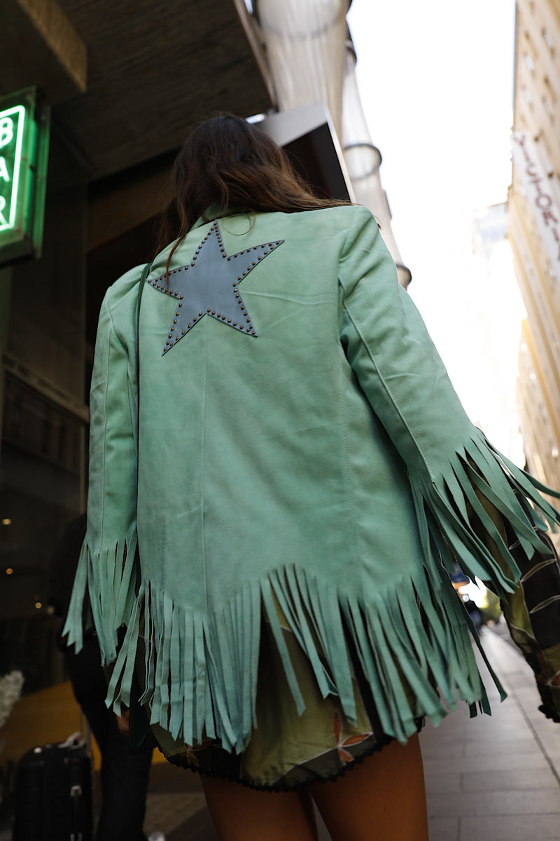 Lone Star Fringe Suede Jacket - Turquoise