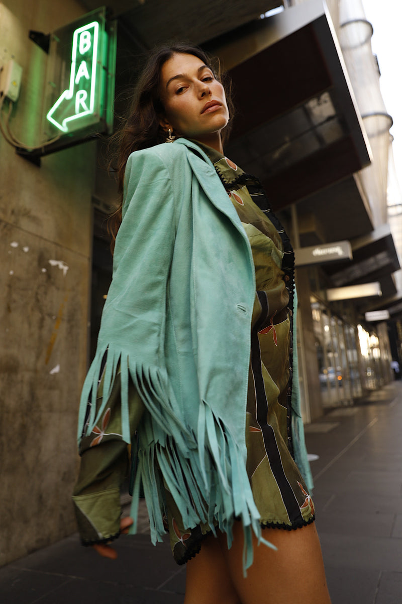 Lone Star Fringe Suede Jacket - Turquoise