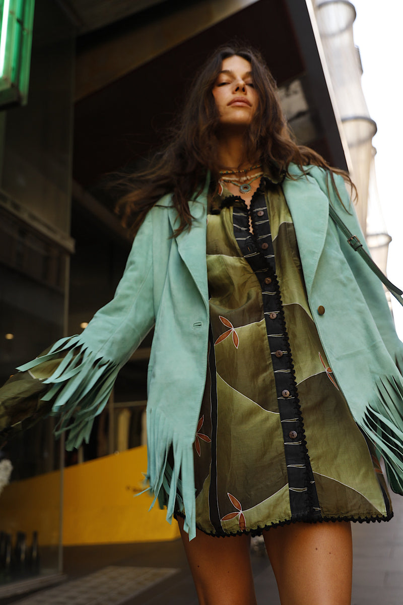 Lone Star Fringe Suede Jacket - Turquoise