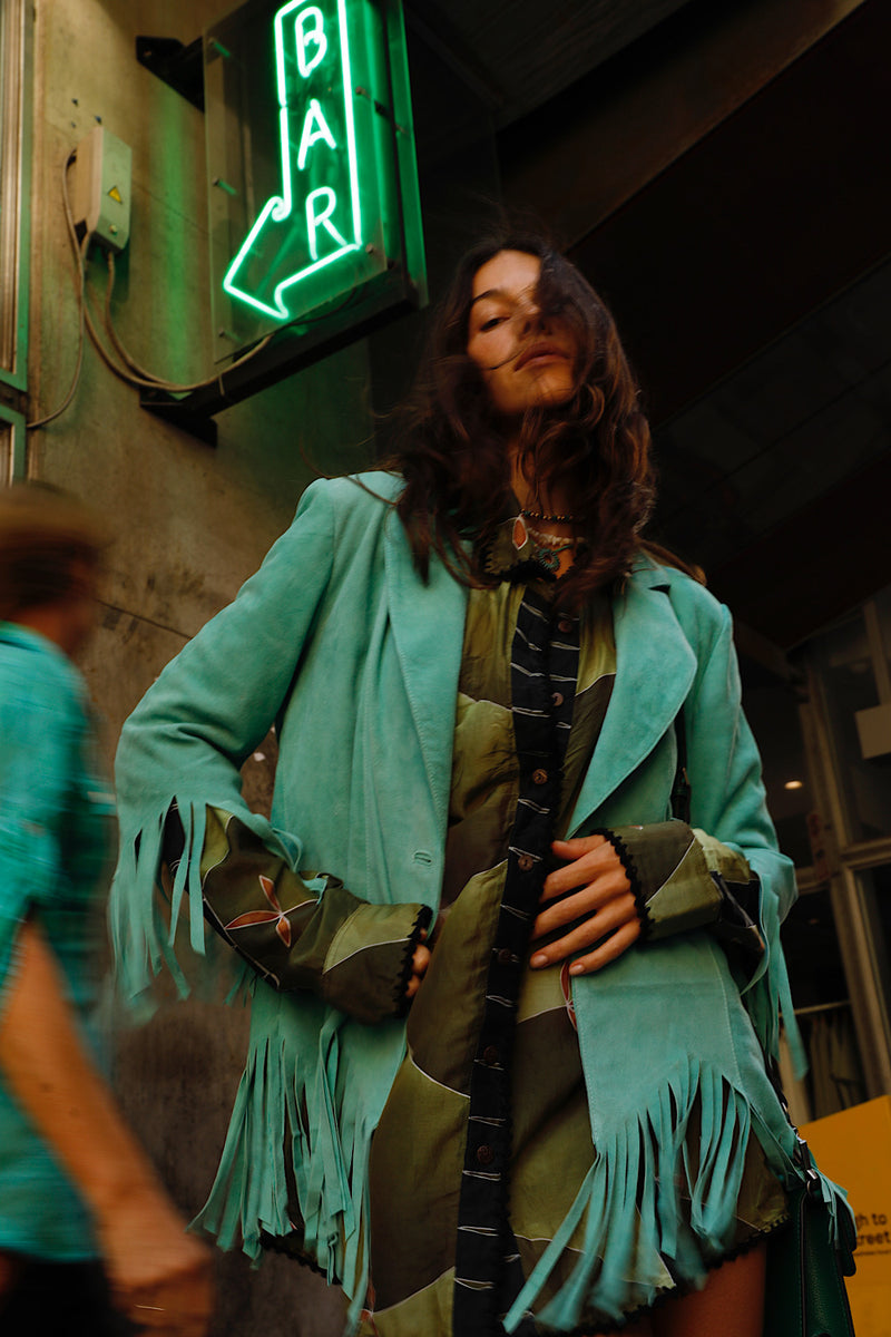 Lone Star Fringe Suede Jacket - Turquoise