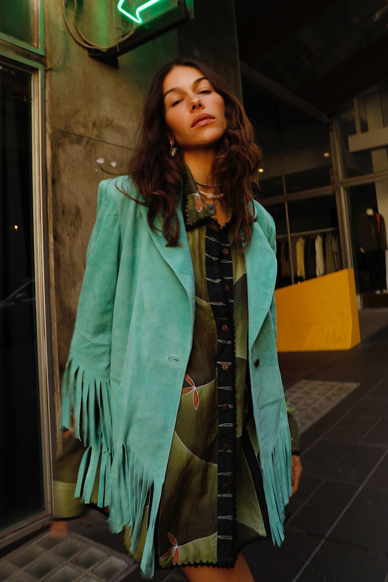 Lone Star Fringe Suede Jacket - Turquoise