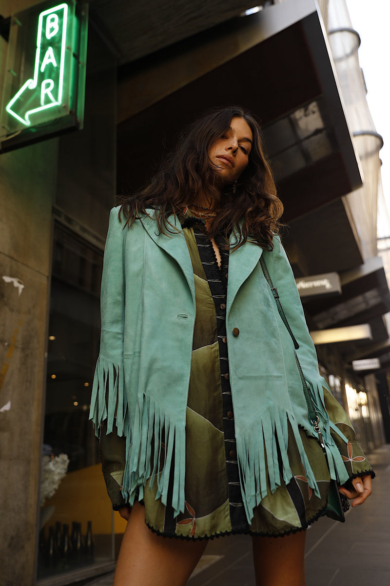 Lone Star Fringe Suede Jacket - Turquoise