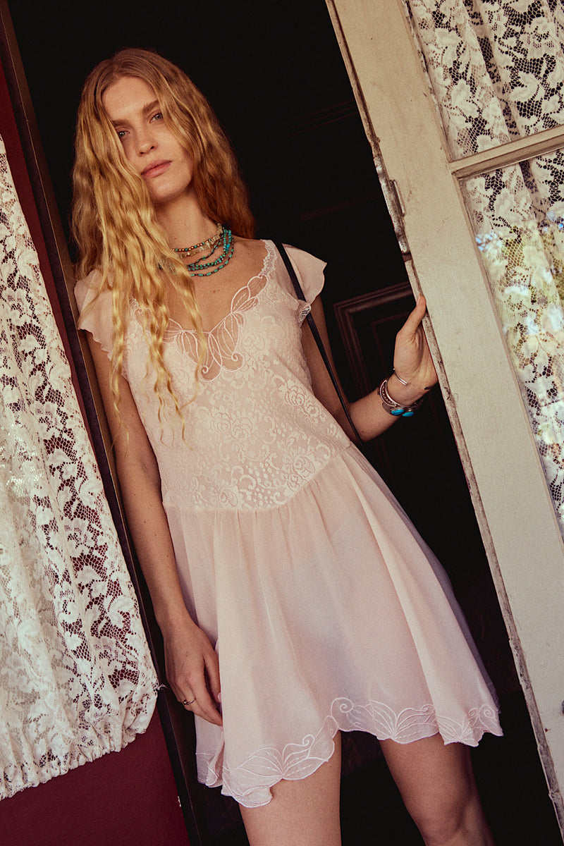 Darling Be Home Soon Silk + Lace Mini Dress
