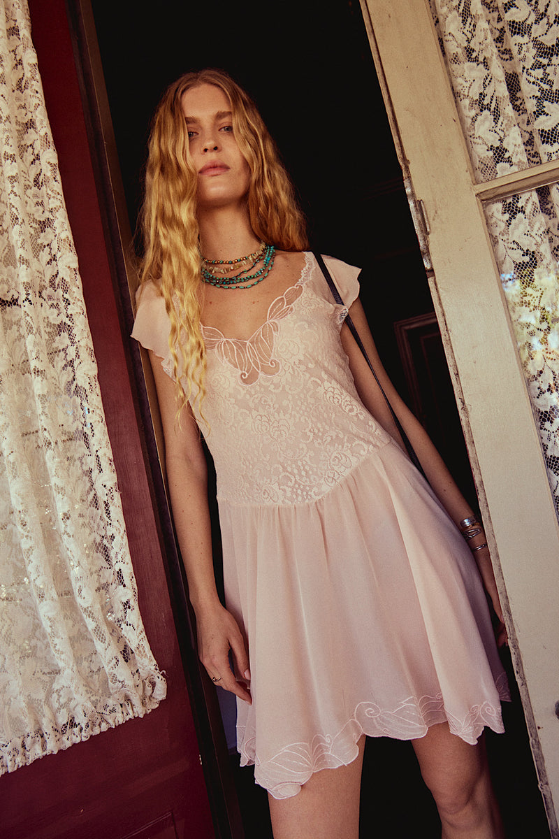 Darling Be Home Soon Silk + Lace Mini Dress