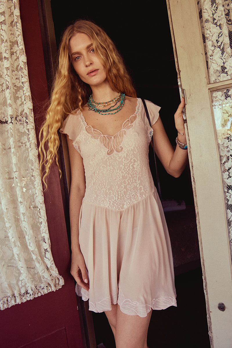 Darling Be Home Soon Silk + Lace Mini Dress