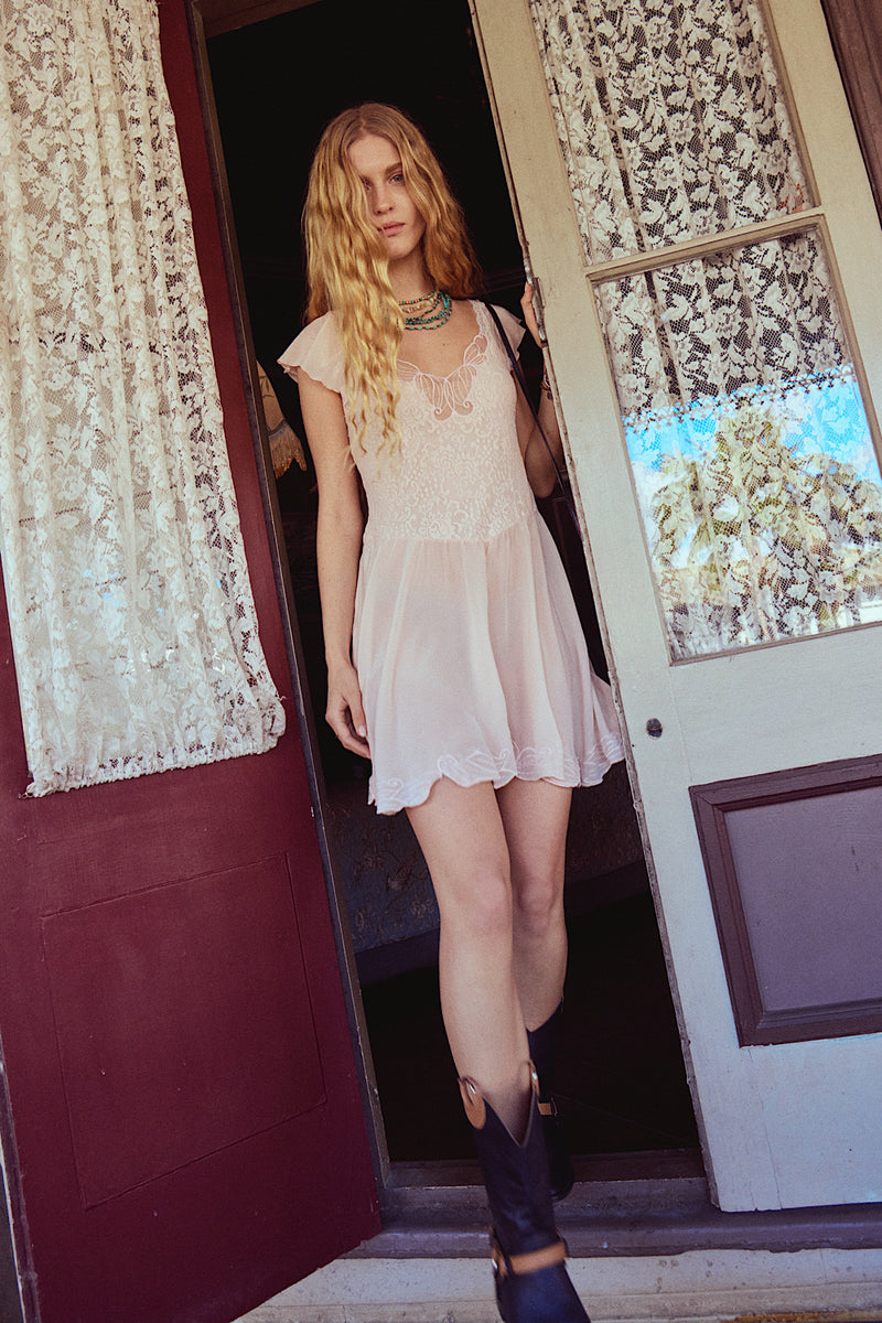 Darling Be Home Soon Silk + Lace Mini Dress