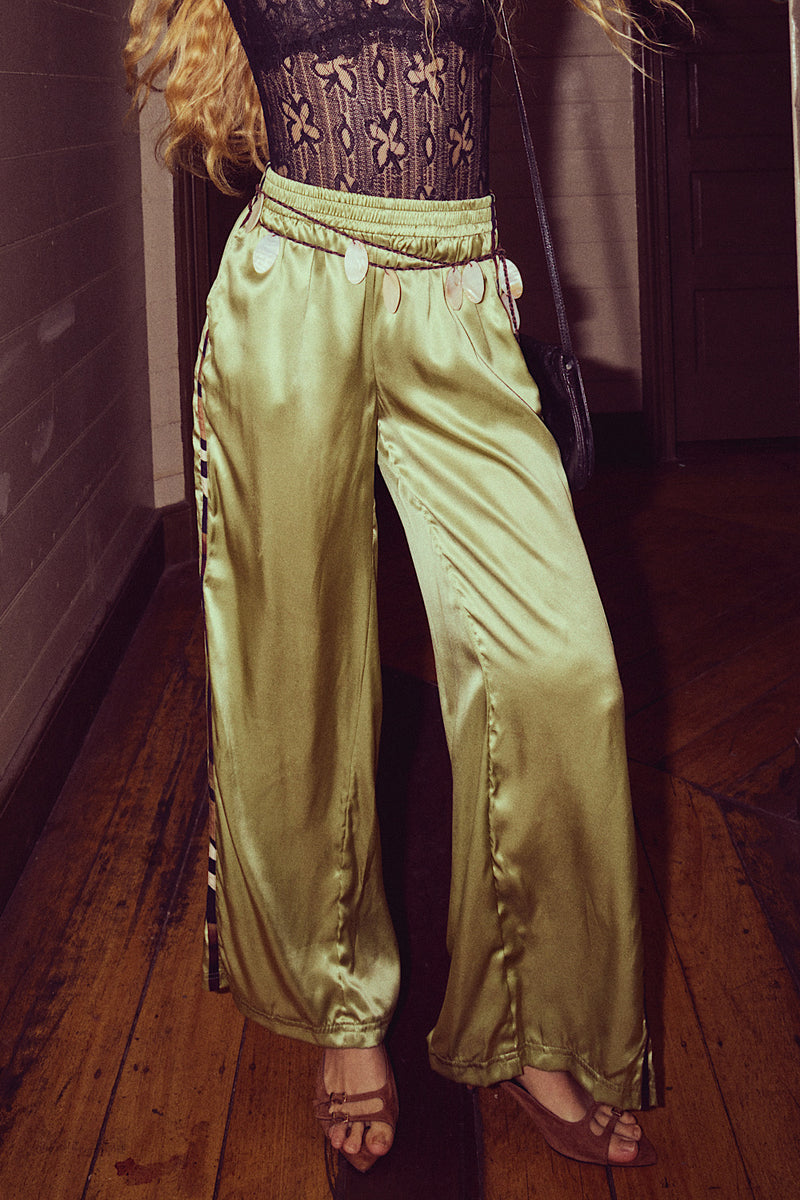 Long Long Time Silk Pants - Green