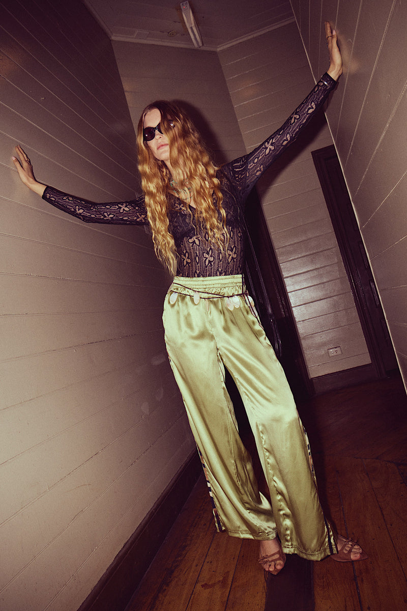Long Long Time Silk Pants - Green