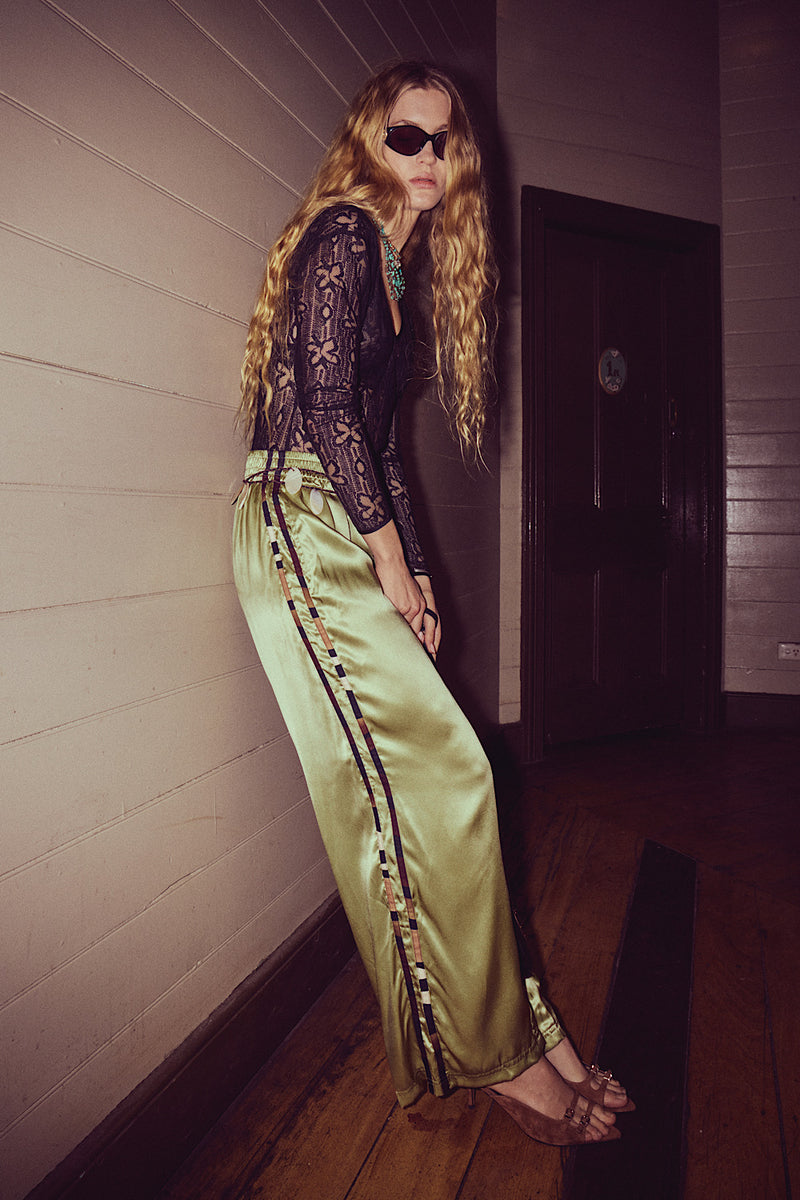 Long Long Time Silk Pants - Green