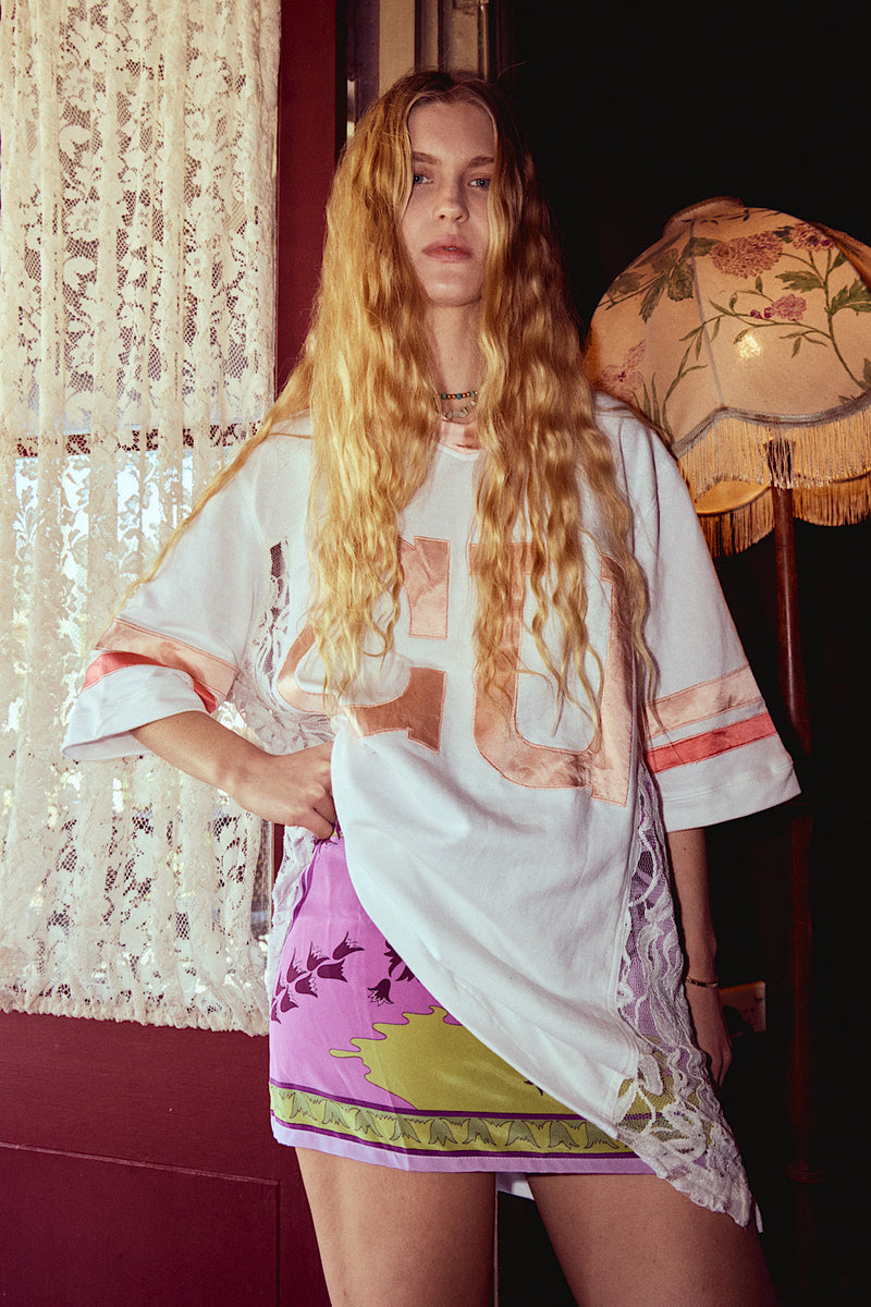Boys of Summer Cotton, Lace + Silk Satin Tshirt