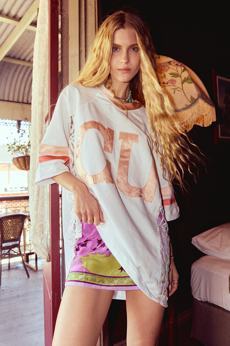 Boys of Summer Cotton, Lace + Silk Satin Tshirt