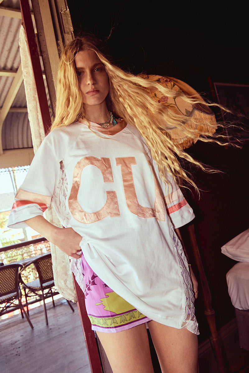Boys of Summer Cotton, Lace + Silk Satin Tshirt
