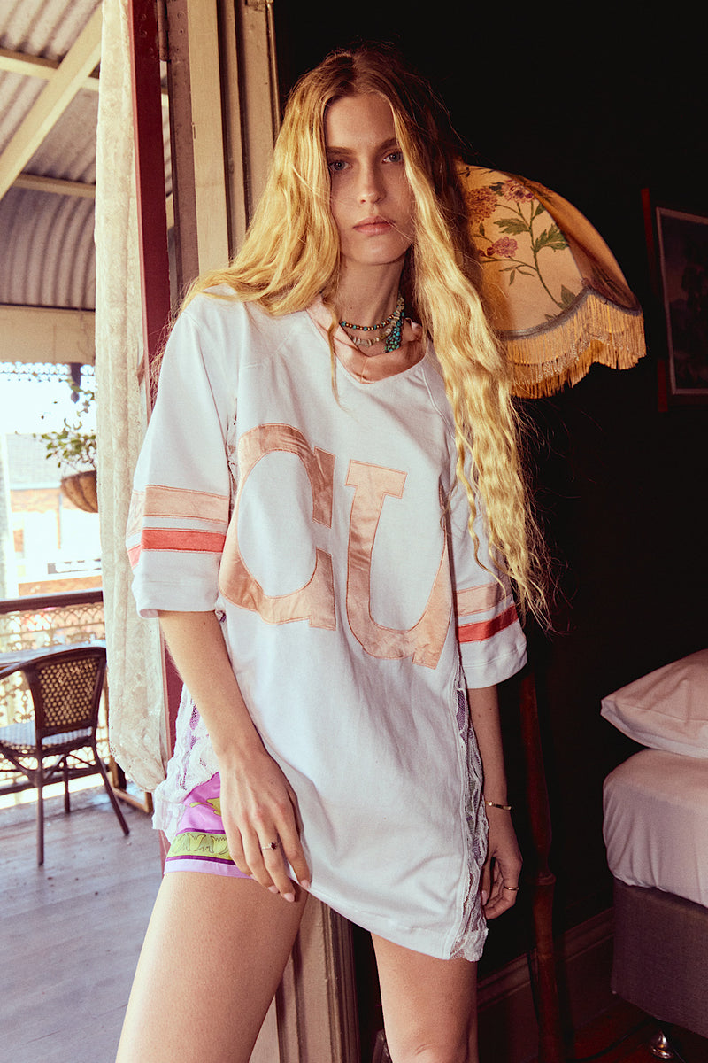 Boys of Summer Cotton, Lace + Silk Satin Tshirt