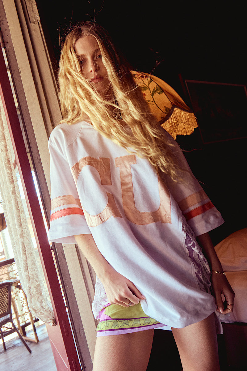 Boys of Summer Cotton, Lace + Silk Satin Tshirt