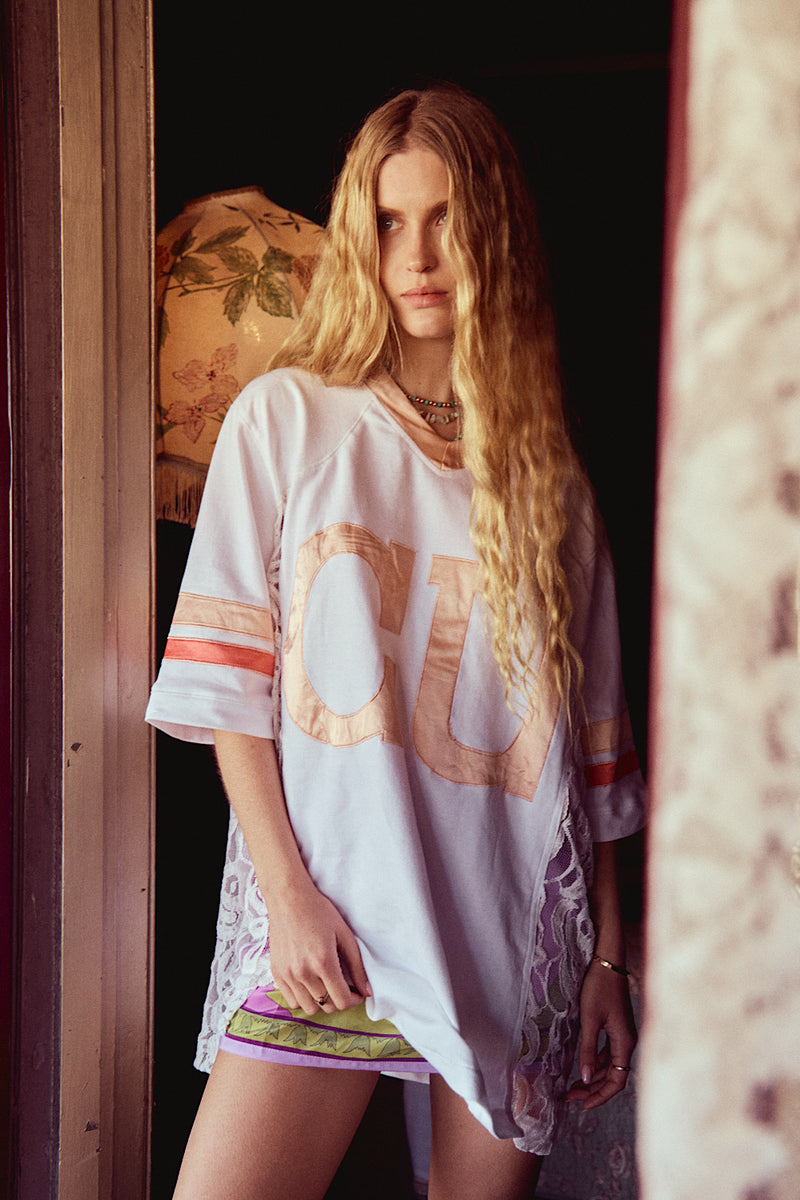 Boys of Summer Cotton, Lace + Silk Satin Tshirt