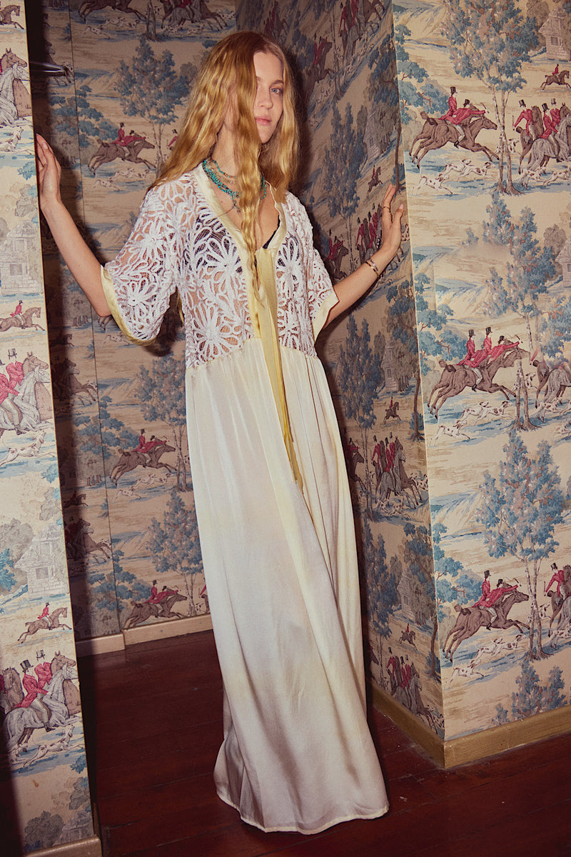Dream a Little Dream of Me Silk + Corded Lace Maxi Dress