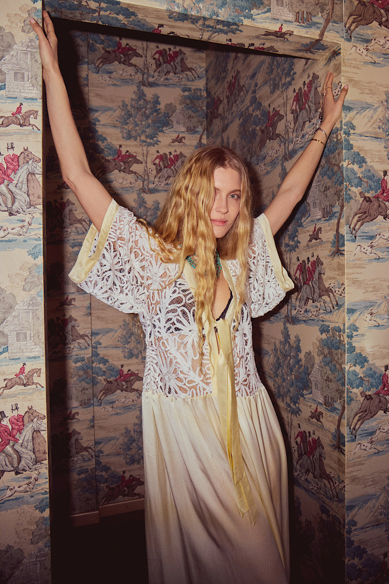 Dream a Little Dream of Me Silk + Corded Lace Maxi Dress