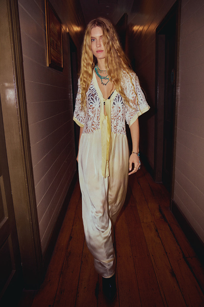 Dream a Little Dream of Me Silk + Corded Lace Maxi Dress