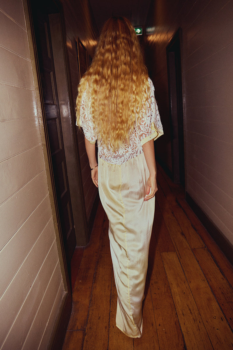 Dream a Little Dream of Me Silk + Corded Lace Maxi Dress