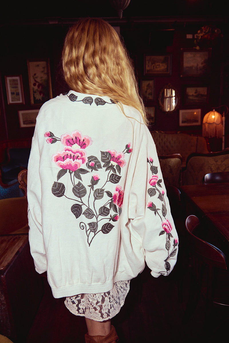 Country Rose Embroidered Cotton + Silk Bomber Jacket
